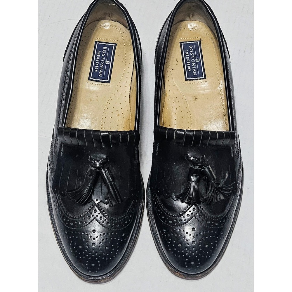 Bostonian Black Leather Wingtip Tassel Loafer Shoes Slip On Men's 9.5 D/B